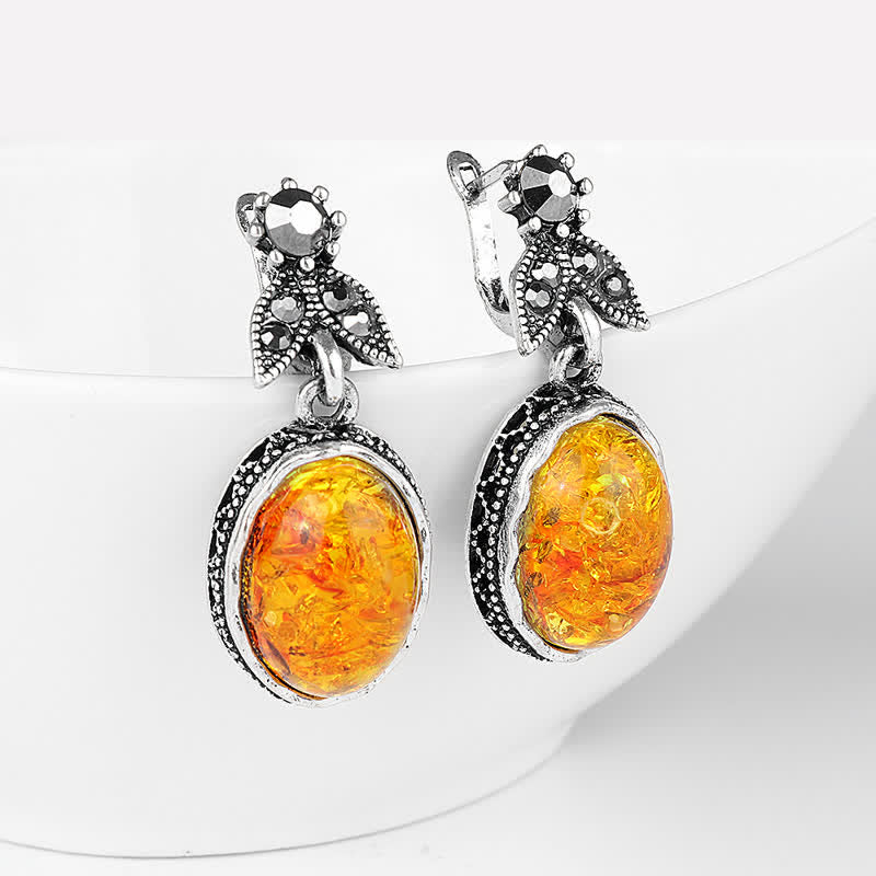 Retro flower earrings with amber - Nora