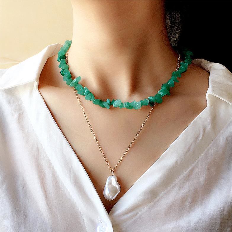 Stylishly Shaped Polished Crystal Necklace - Lina