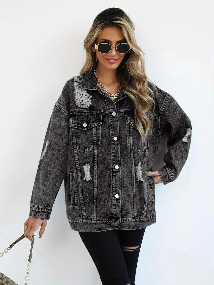 Wasserfeste & Gefütterte Oversized Damen Jeansjacke mit Kapuze – Talia