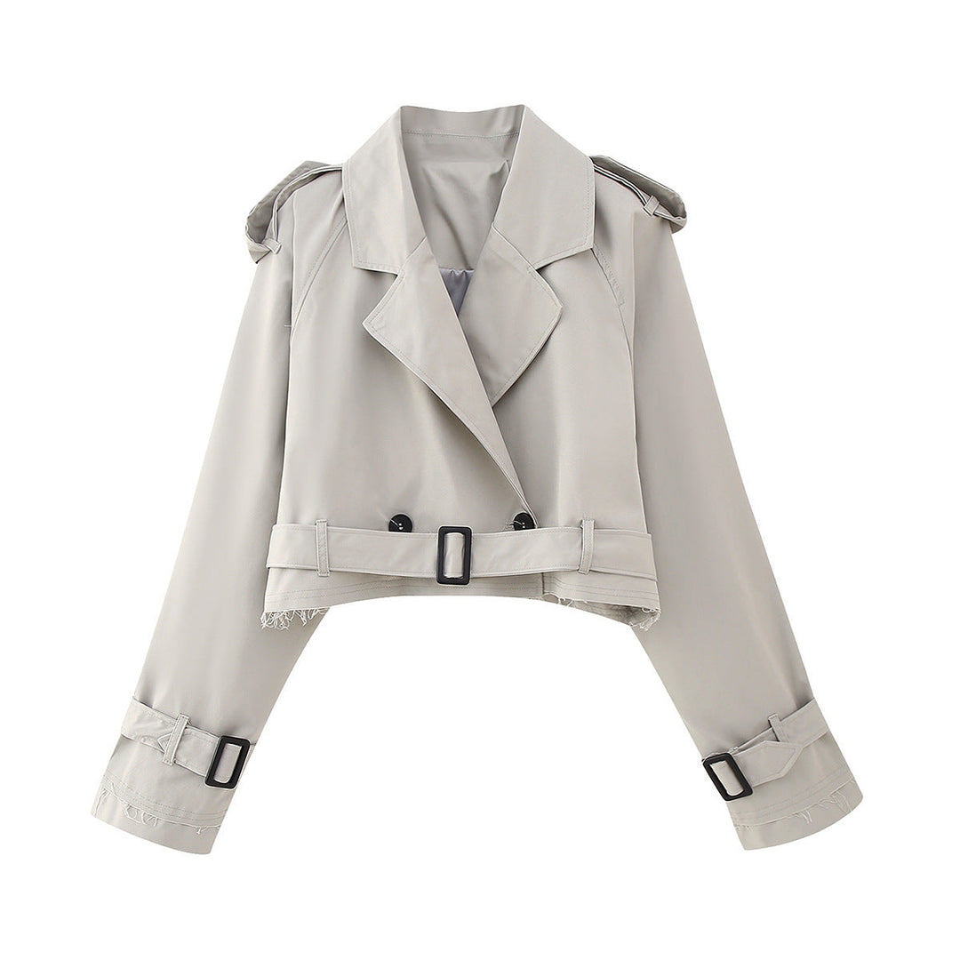 Trendy kort dame trenchcoat med bælte – Amelie