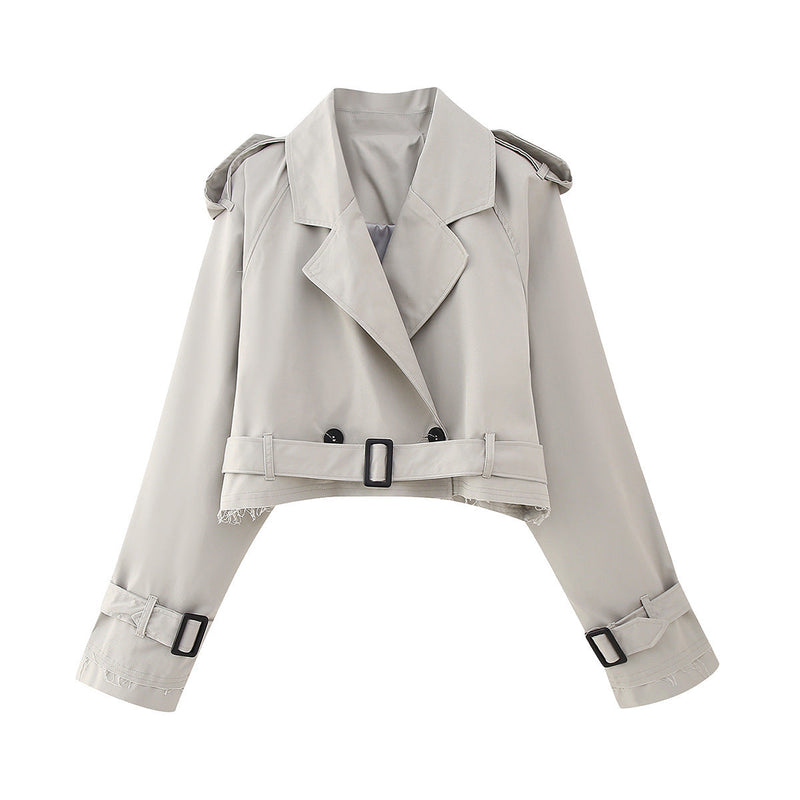 Trendy kort dame trenchcoat med bælte – Amelie
