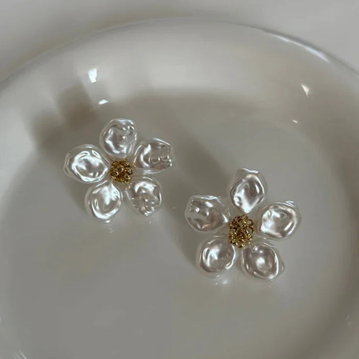 Irregular Pearl Petal Earrings – Celine