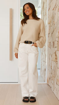 Beige strikket damepullover - Isabella