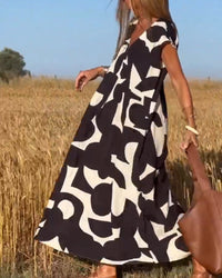 V-Hals Maxi Kleid mit Print - Bella