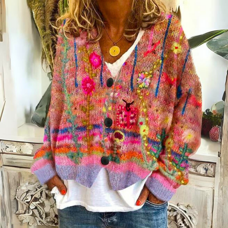 Chaqueta de punto cálida para mujer con estampado – Liv