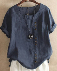 Casual short-sleeve blouse with round neckline – Nora