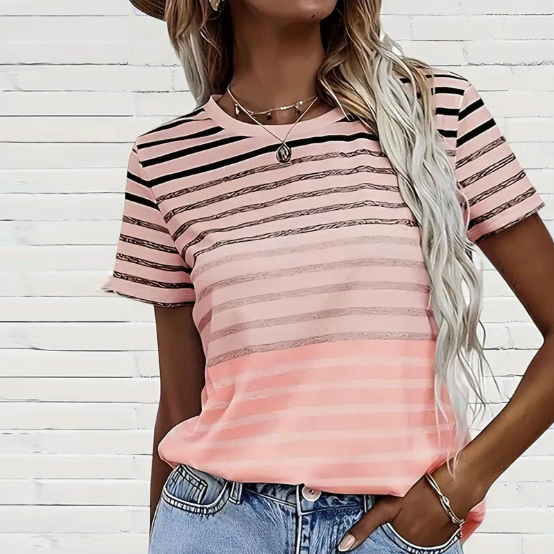 Camiseta de mujer a rayas con cuello redondo y degradado – Melia
