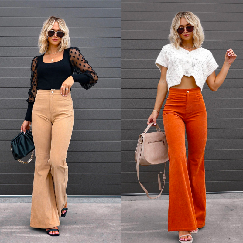 Women's flared pants made of organic corduroy with high waist – Elegance Spice