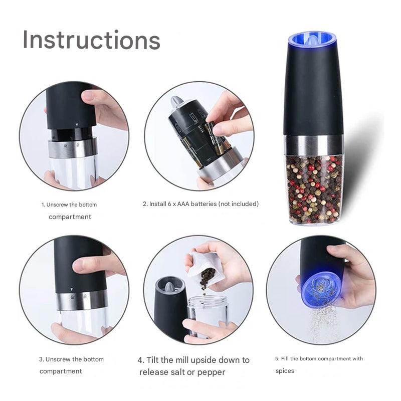 Electric Gravity Induction Pepper Mill with LED Light – Gravina