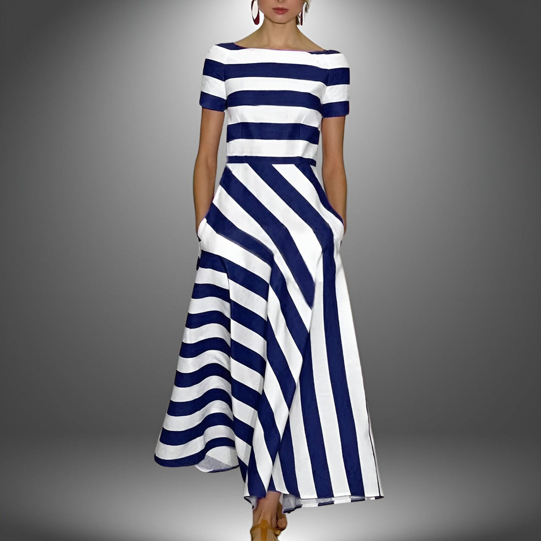 Striped & Stylish Maxi Dress with Short Sleeves – Noemi