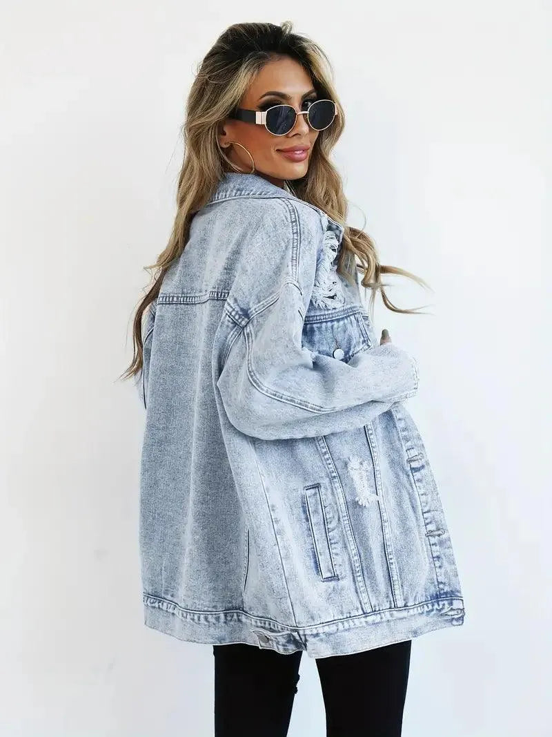 Wasserfeste & Gefütterte Oversized Damen Jeansjacke mit Kapuze – Talia