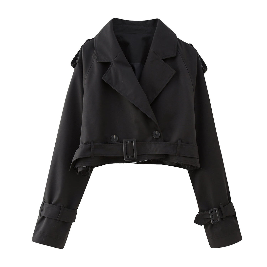 Trendy kort dame trenchcoat med bælte – Amelie
