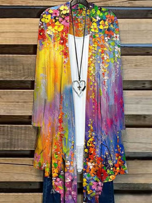 Long women's jacket with floral pattern – Liva