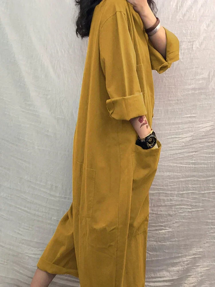 Oversized Cotton-Linen Jumpsuit with Long Sleeves – Amara