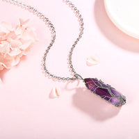 Stylish Crystal and Tree of Life Gemstone Necklace – Elara