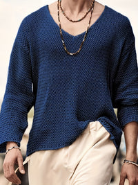 Knitted men's top with V-neck and long sleeves – Eliott