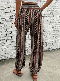 Boho High-Waist Women's Pants with Print & Smocked Waist – Linara