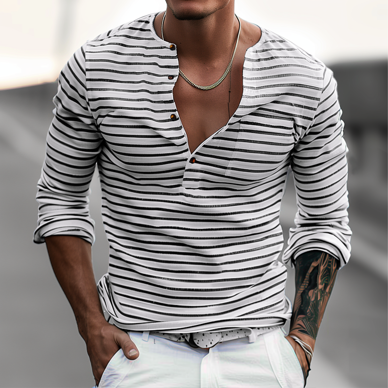 Camiseta Henley a rayas con mangas largas – Ewan