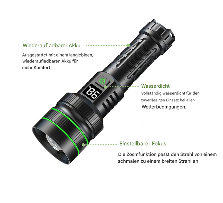 Ekstremt klar og zoombar LED-lommelygte - PowerBeam