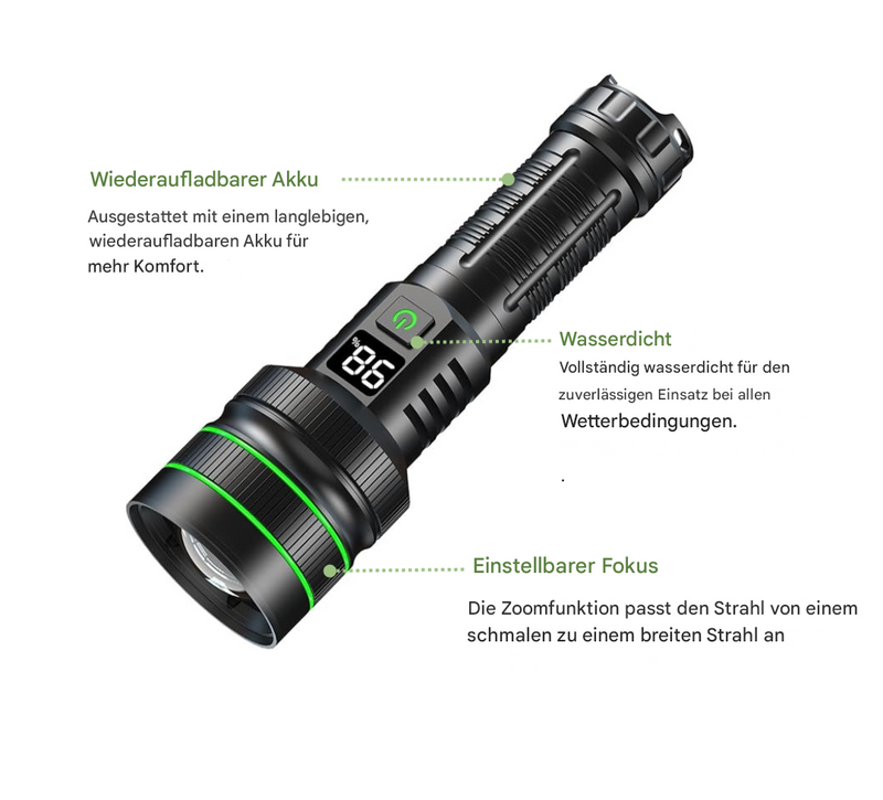 Ekstremt klar og zoombar LED-lommelygte - PowerBeam