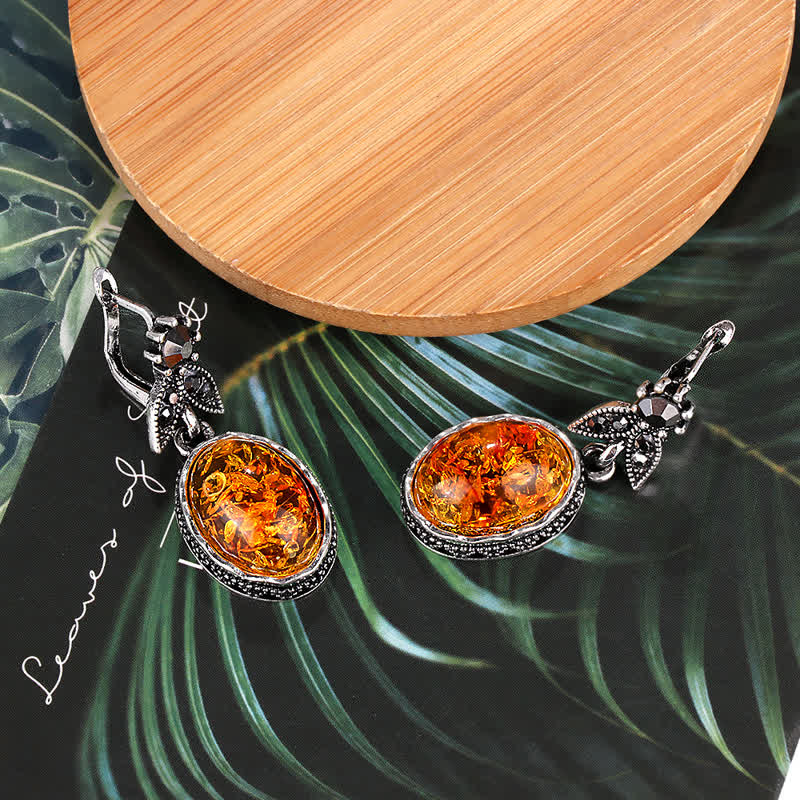 Retro flower earrings with amber - Nora
