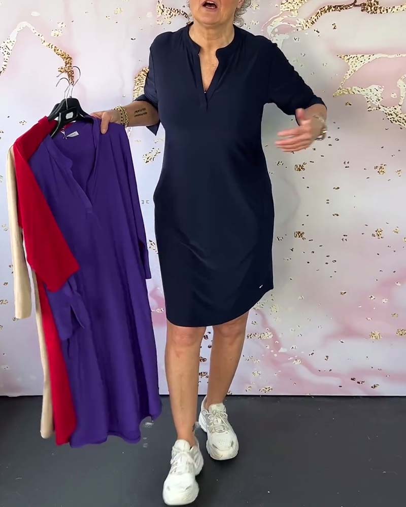 Stylish Women's Midi Dress with V-Neck & Convertible Sleeves – Naria