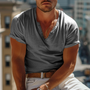 Casual Henley-Kragen Henley T-Shirt mit kurzen Ärmeln – Nico