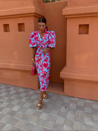 Colorful women's dress with pleated sleeves & comfortable cut – Noelia