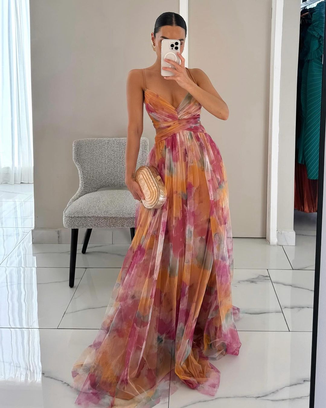 Elegant mesh maxi dress with figure-hugging cut – Camille