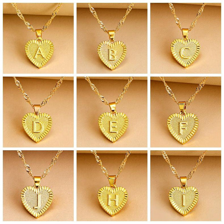 Golden Initial Heart Pendant Necklace - Amara