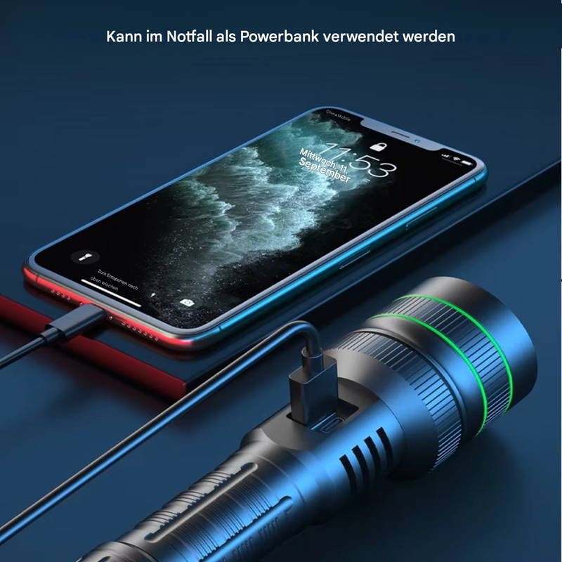 Ekstremt klar og zoombar LED-lommelygte - PowerBeam