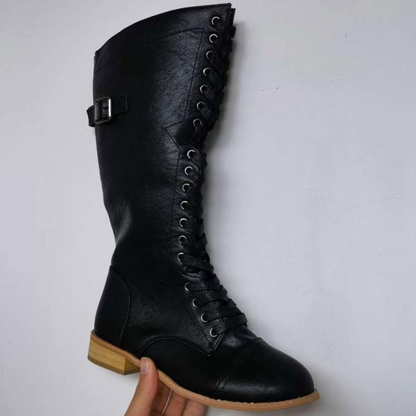Knee-high leather women's boots with lacing and orthopedic comfort – Soraya
