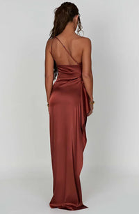 Satin stripe evening dress with one shoulder strap - Vivienne