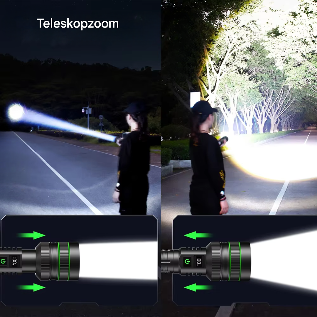Ekstremt klar og zoombar LED-lommelygte - PowerBeam