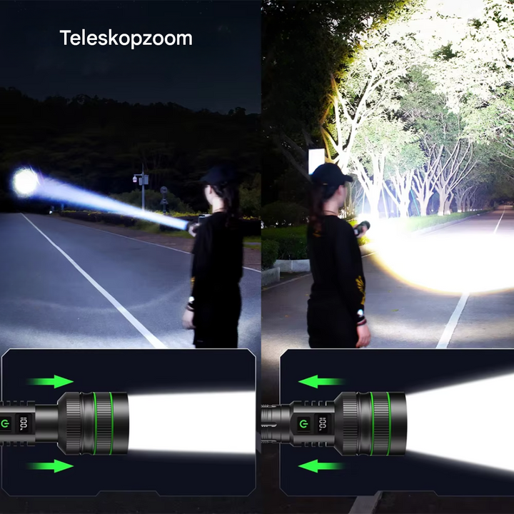 Ekstremt klar og zoombar LED-lommelygte - PowerBeam