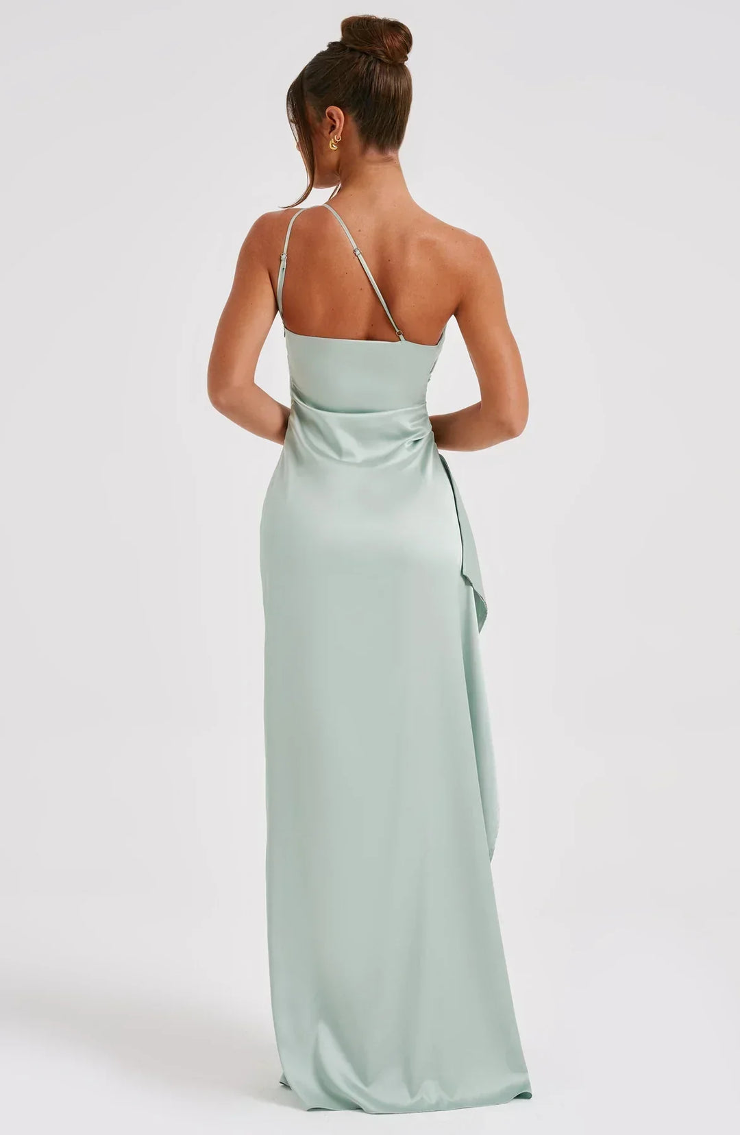 Satin stripe evening dress with one shoulder strap - Vivienne