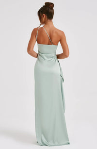 Satin stripe evening dress with one shoulder strap - Vivienne