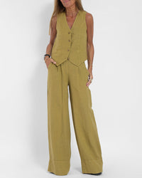 Linen 2-piece set with wide-cut pants and vest – Alma
