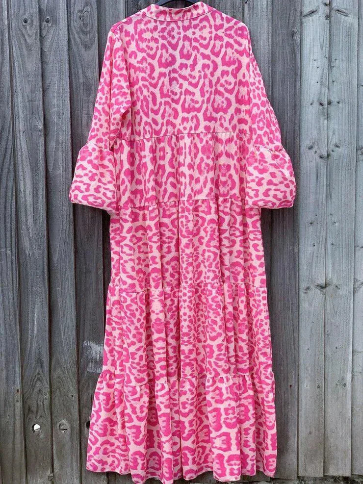 Elegant maxi dress with pink leopard print - ChicSafari