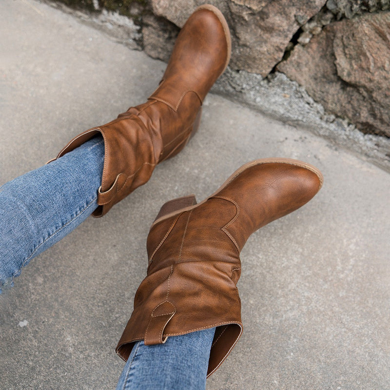 Women's Leather Boots with Comfortable Heel – Amara