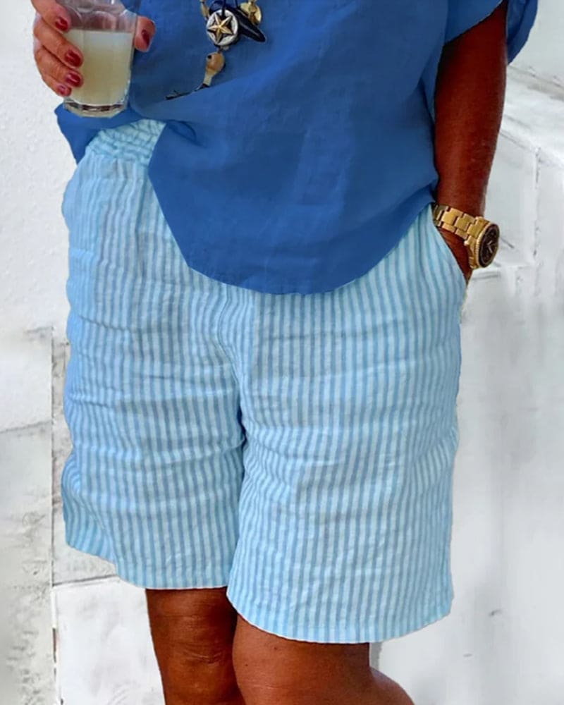 Striped Cotton-Linen Women's Shorts – Nina