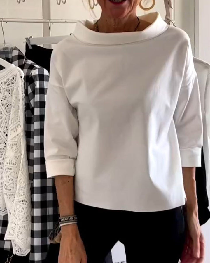 Blusa de otoño para mujer con cuello alto y mangas 3/4 – Mireille