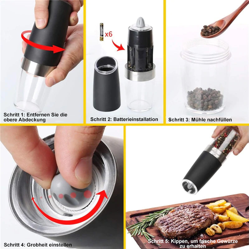 Electric Gravity Induction Pepper Mill with LED Light – Gravina