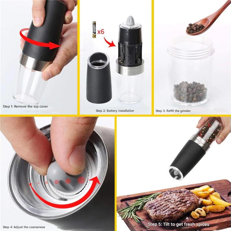 Electric Gravity Induction Pepper Mill with LED Light – Gravina
