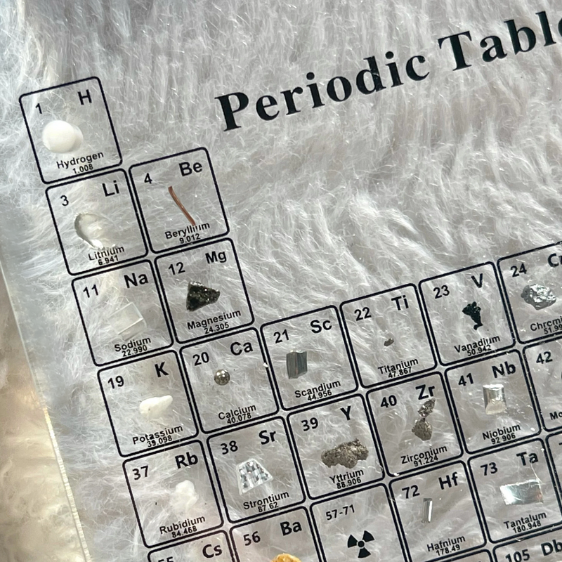 Oplyst periodisk system med ægte elementer - Elementa