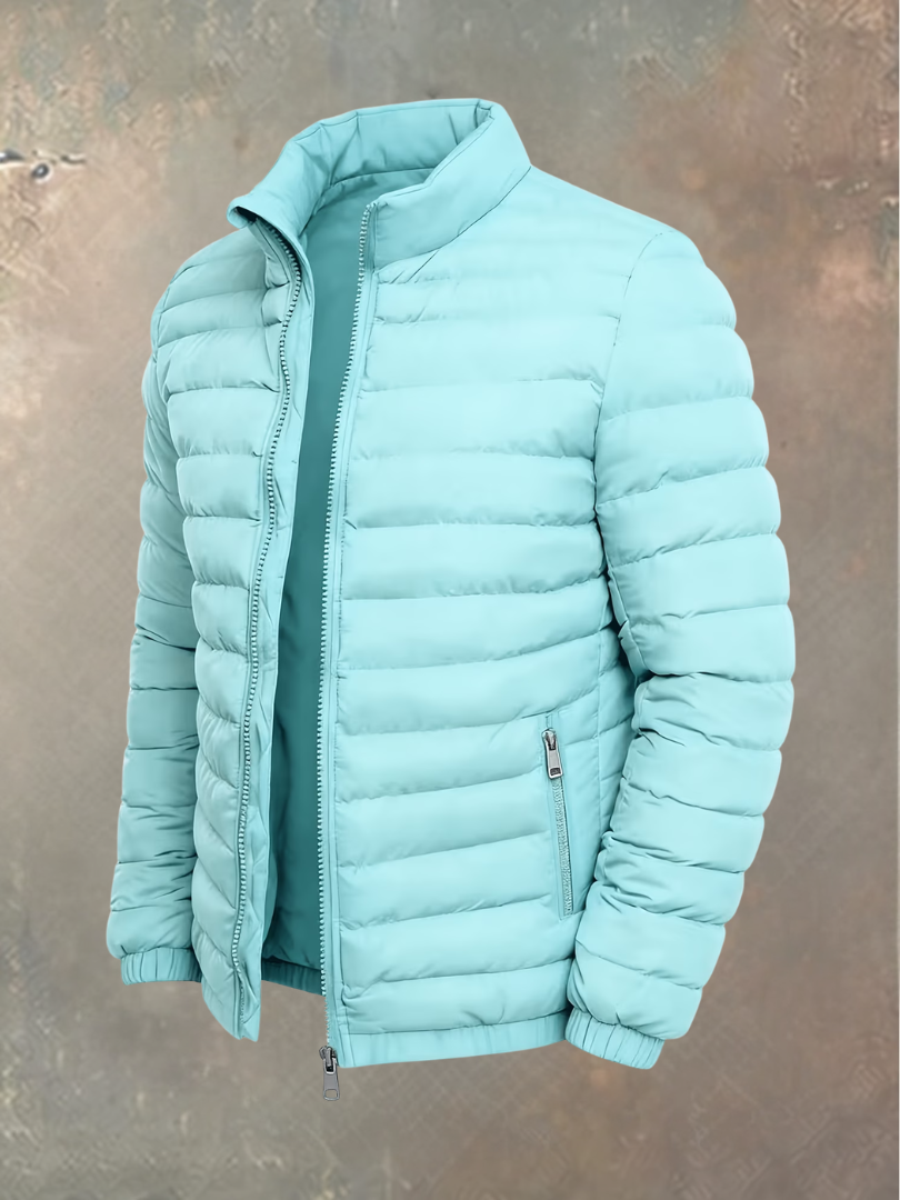 Hellblaue Steppjacke in Türkisnuance mit Stehkragen, offenem Reißverschluss und seitlichen Reißverschlusstaschen, leicht 4