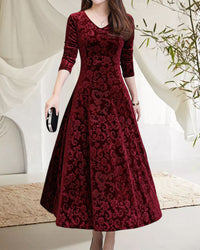 Midi dress with A-line & V-neck – Amara