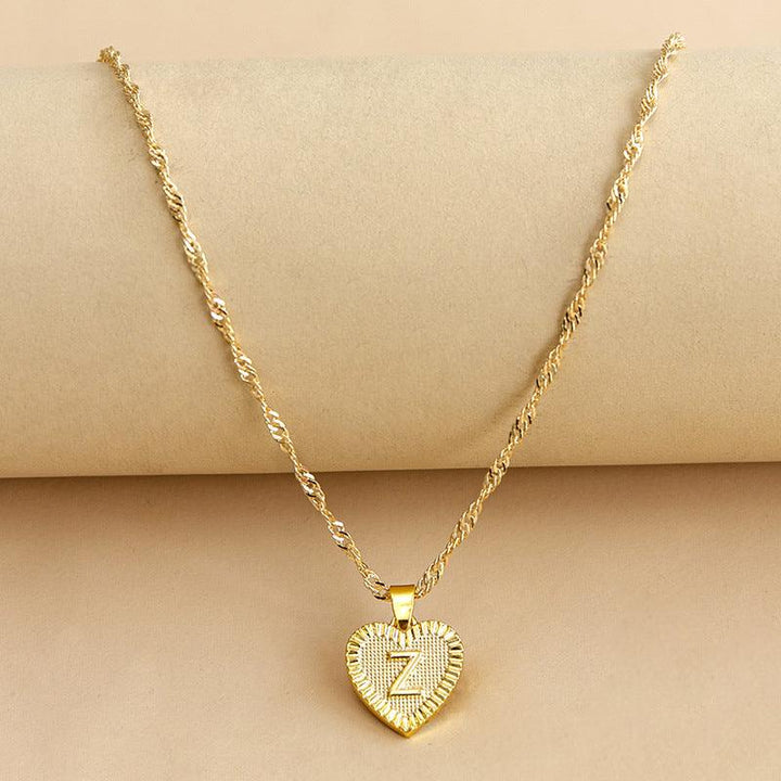 Golden Initial Heart Pendant Necklace - Amara