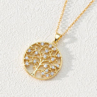 Zirconia Round Hollow Tree of Life Pendant – Necklace – Luna