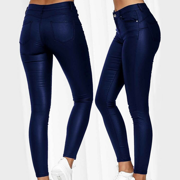 Leather stretch pants with high waist – Raffaela